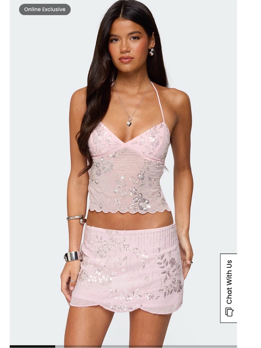 Edikted Nelley Beaded Sequin Chiffon Mini Skirt SET